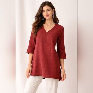 fabindia boho cotton tunic top sz m red india